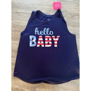 Isabel Maternity Navy Blue Hello Baby USA Flag‎ Tank Top XL